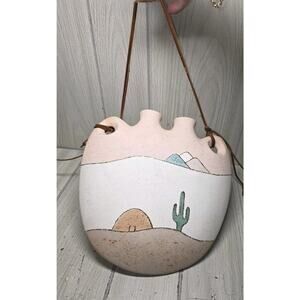 Vintage 1990’s Pottery Pastel Southwest Cactus Wall Hanging Jug Vase Native